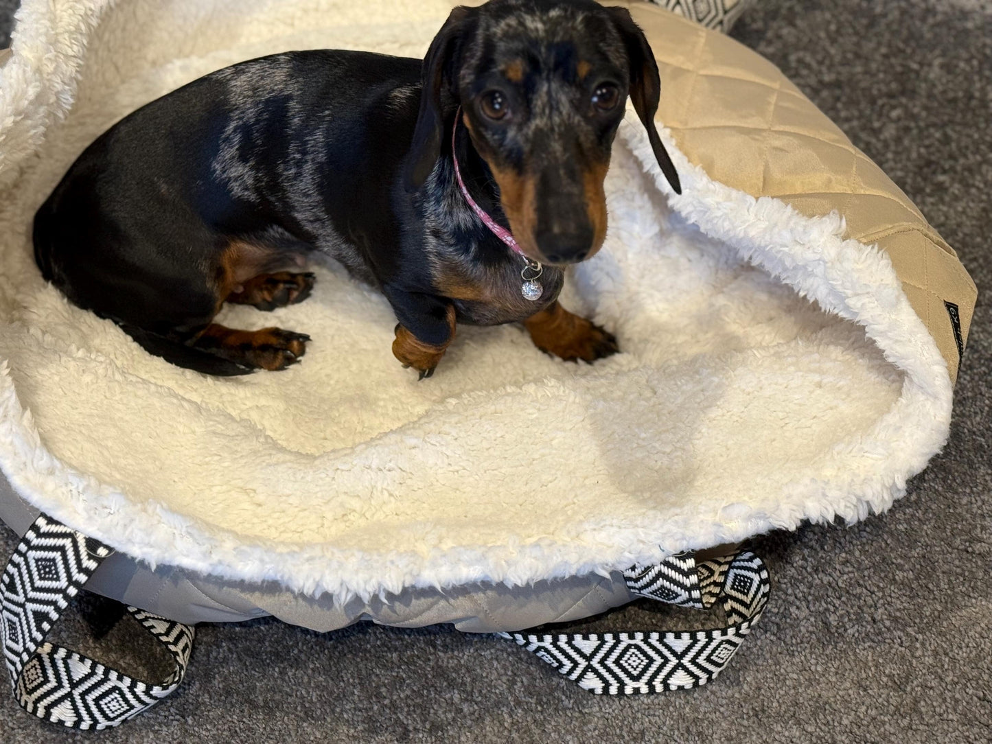 Quilted Waterproof Dog Travel Bed Bag: Sherpa Fleece Puppy Sling