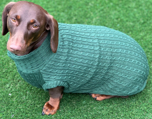 Cable Knit Dachshund Jumper: Soft Jersey Fleece, Cornish K9