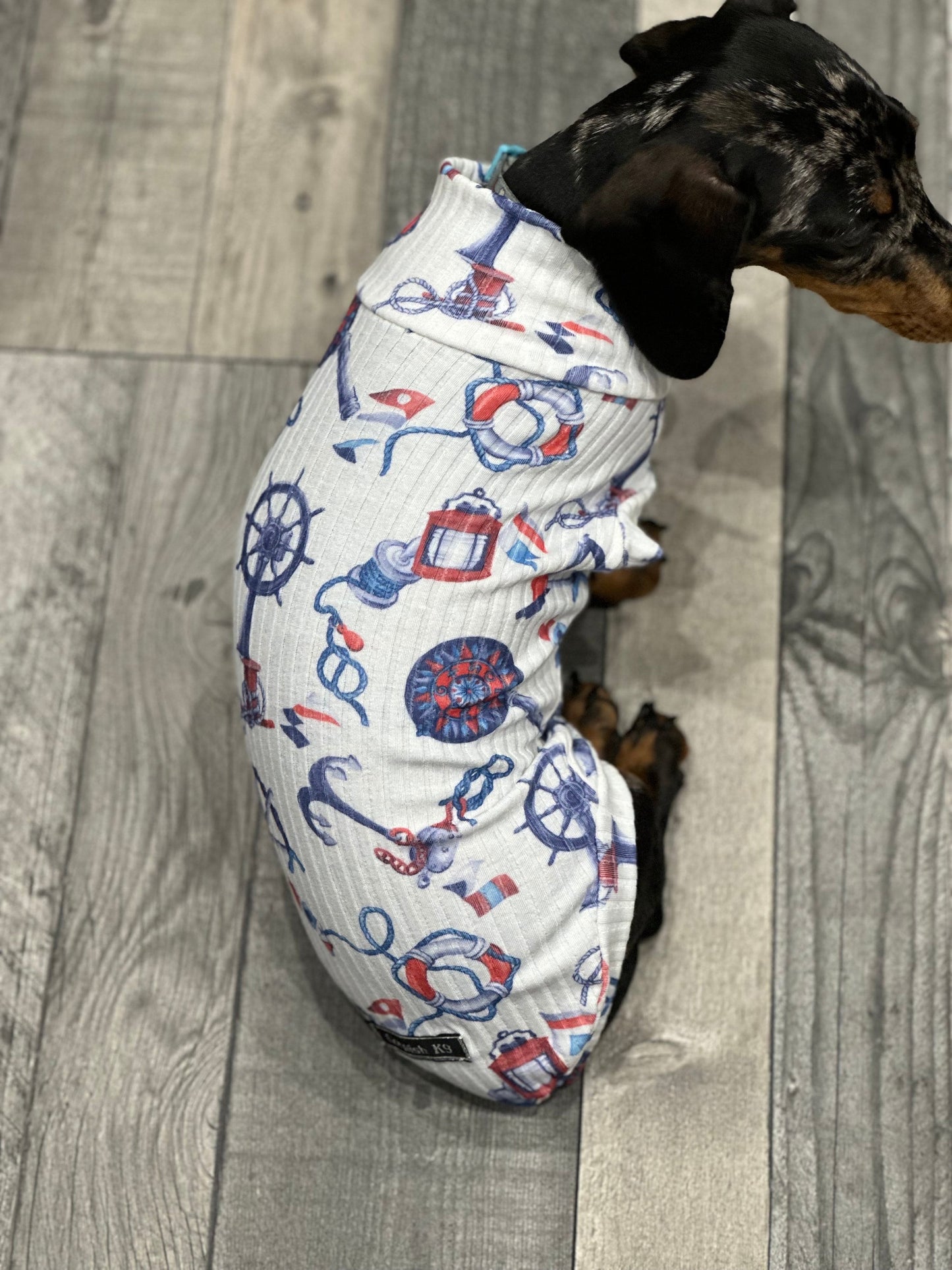 Nautical Anchor Print Dachshund Jumper: Rib Jersey Cooling Top