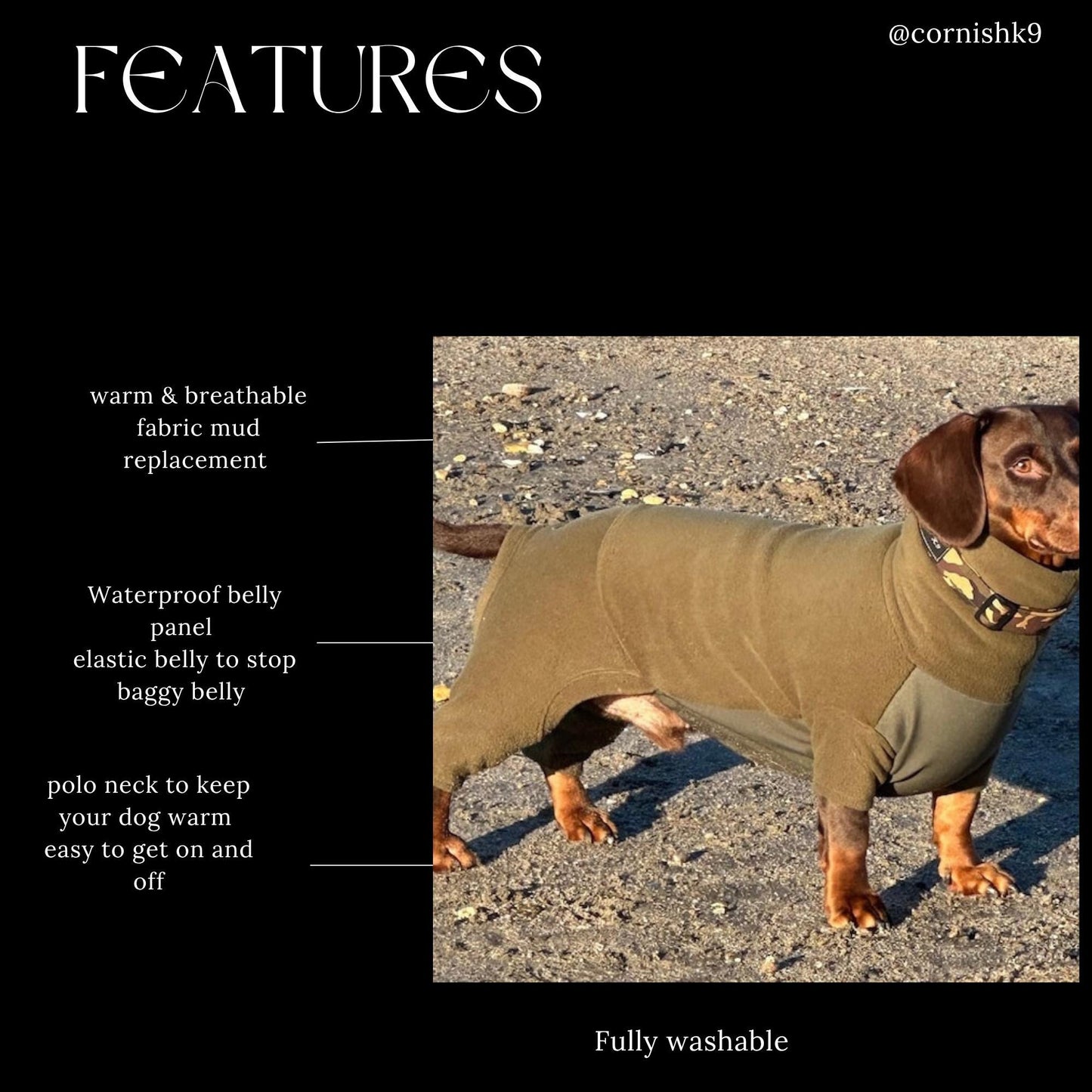 Mini Dachshund Fleece Onesie: Waterproof Tummy, Mud Repellent Dog Jumpsuit
