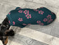 Dachshund Cooling Top: Pink Flowers on Emerald Green Viscose