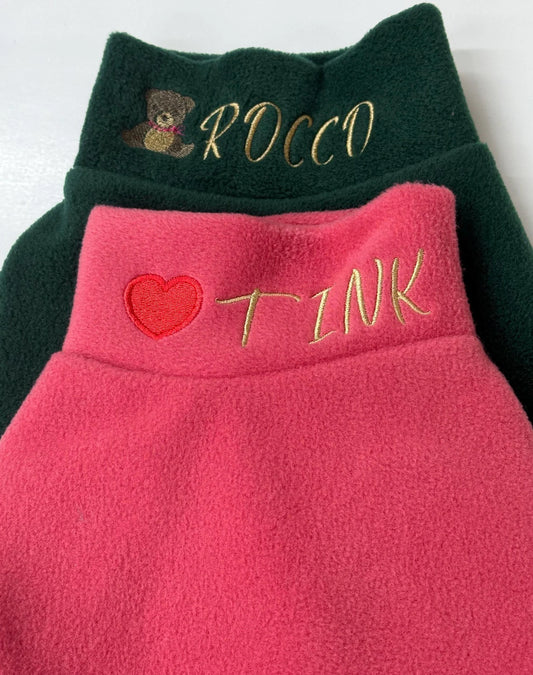 Embroidered Dachshund Fleece Jumper: Water & Mud Repellent, Personalized Dog Coat