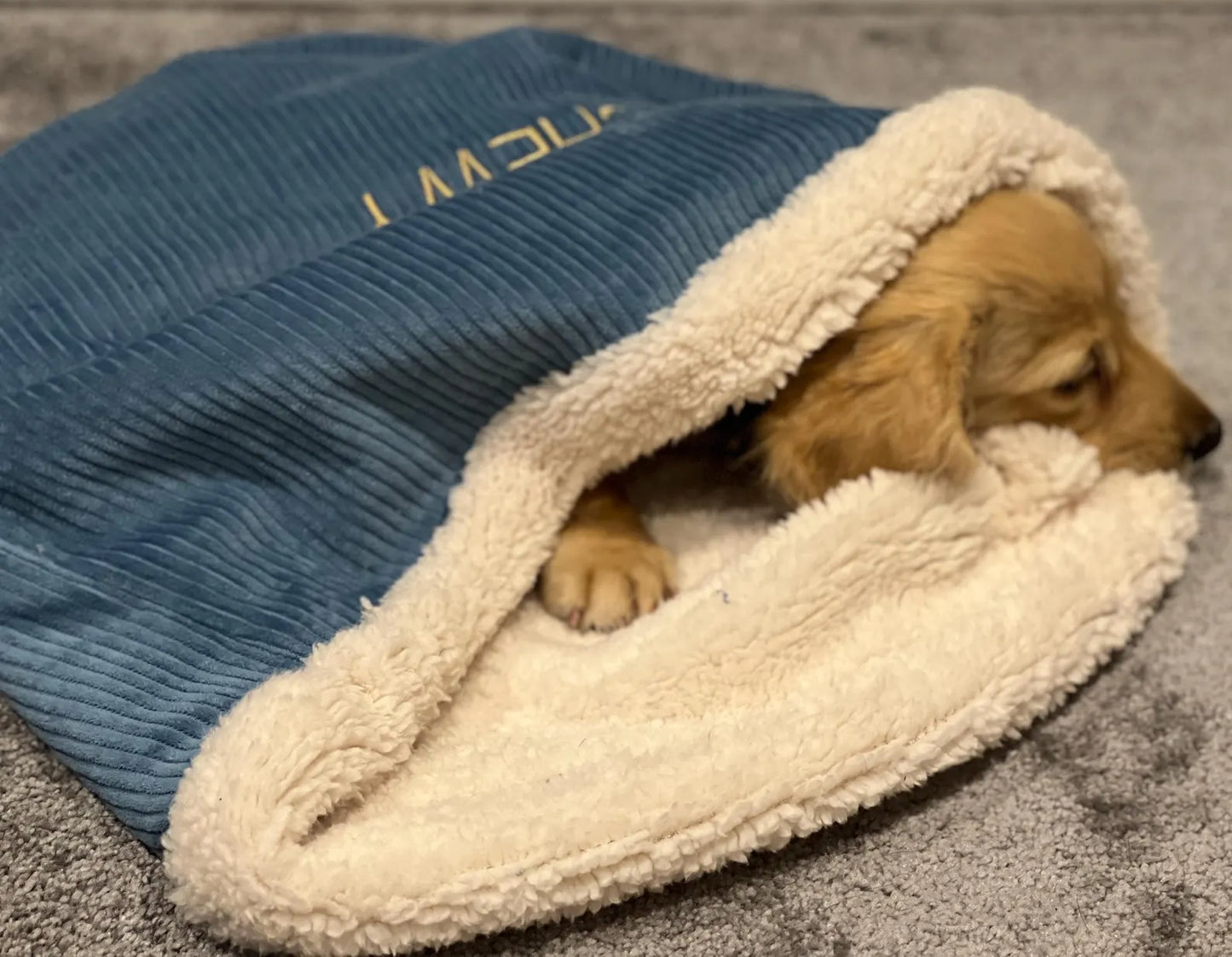 Corduroy Dog Snuggle Sack | Fleece Lined Burrow Bed for Dachshunds & Dogs