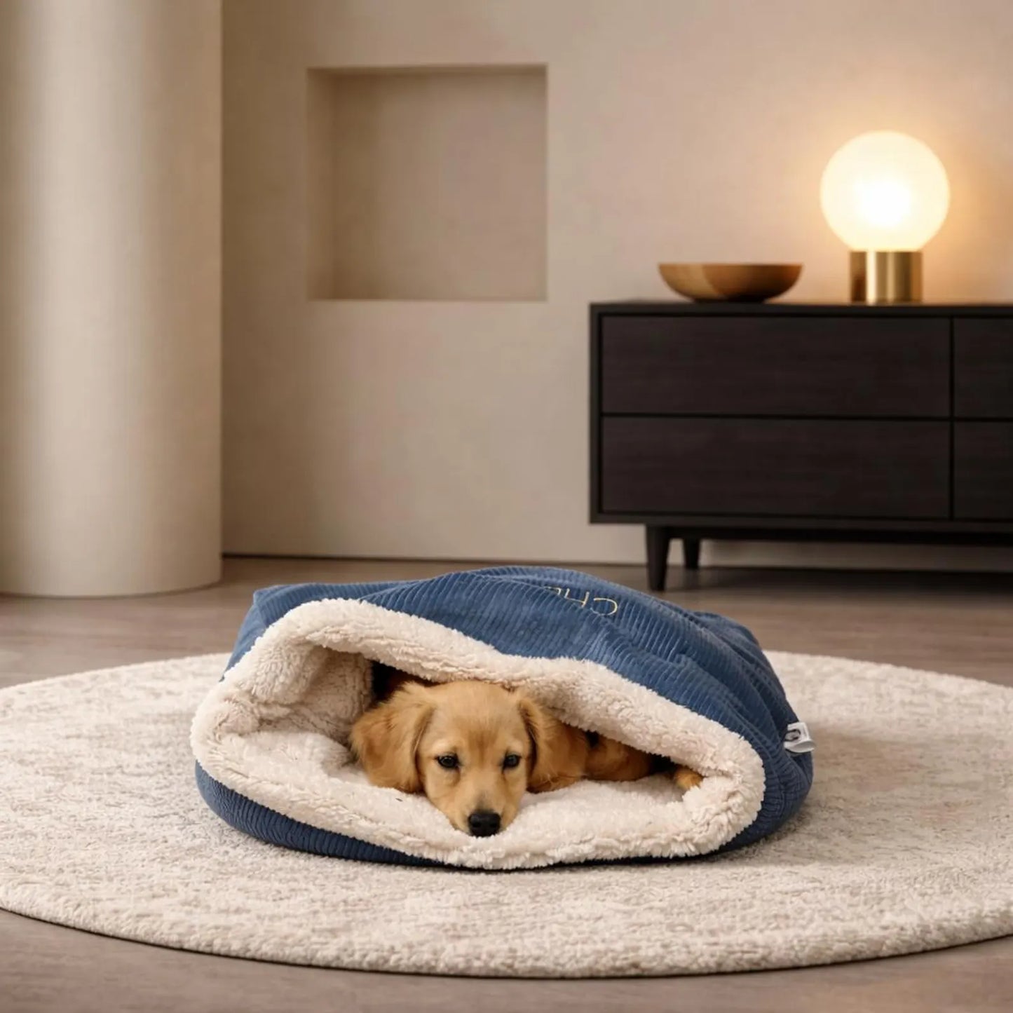 Corduroy Dog Snuggle Sack | Fleece Lined Burrow Bed for Dachshunds & Dogs
