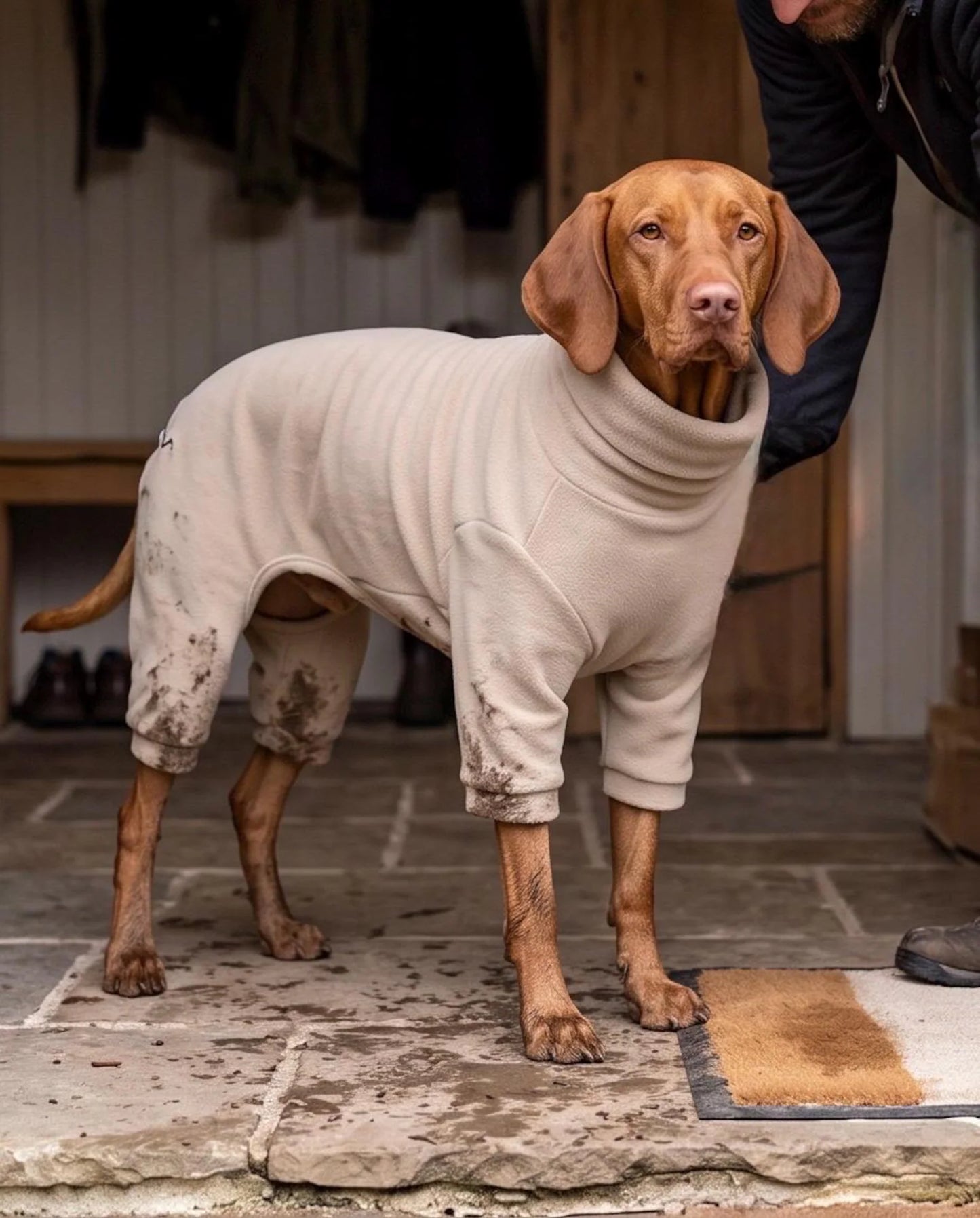 Dog Fleece Jumpsuit | Water & Mud Repellent Full Body Dog Onesie