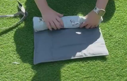 Dog Travel Roll Mat: Cotton Canvas, Waterproof Base.